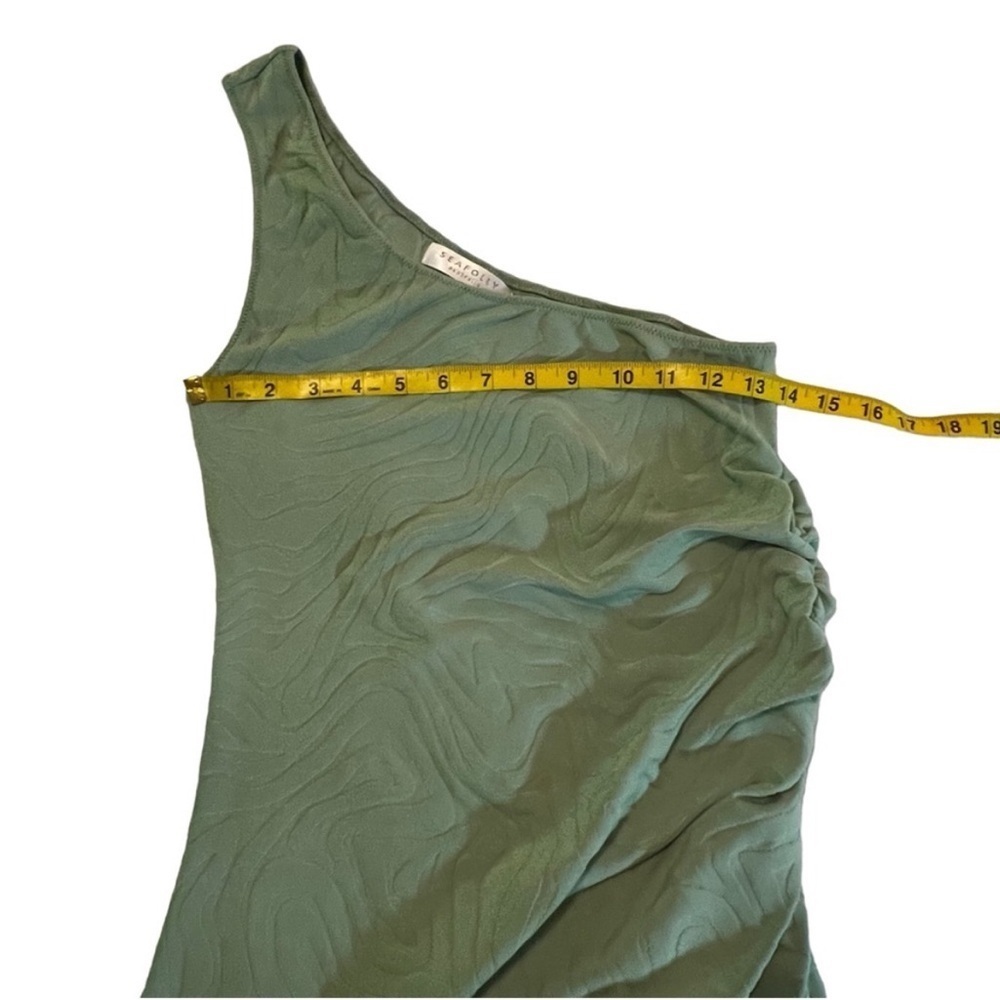 Seafolly One Shoulder Second Wave Midi Dress in Palm Green Textured Vacation M - Picture 7 of 16